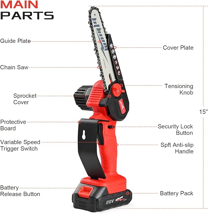Mini Chainsaw Cordless, 6 Inch Portable Electric Chainsaw, One-Hand Handheld Small Chain Saw for Cutting Wood Trimming and Woodworking- Mini Chain Saw Battery Powered with 2 Batteries