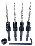 FTG USA Countersink Drill Bit Set 4 Pc #8 (11/64") Wood Bit, Tapered Bit, Stop Collar, Hex Wrench for Woodworking