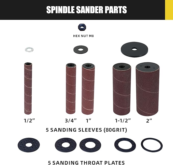 4A Variable Speed Oscillating Belt and Spindle Sander - 4x24" Belt, 5 Sanding Sleeves, 1000-1800RPM Adjustable Speed Control for Woodworking Projects - Efficient Dust Collection for Smooth Finishes