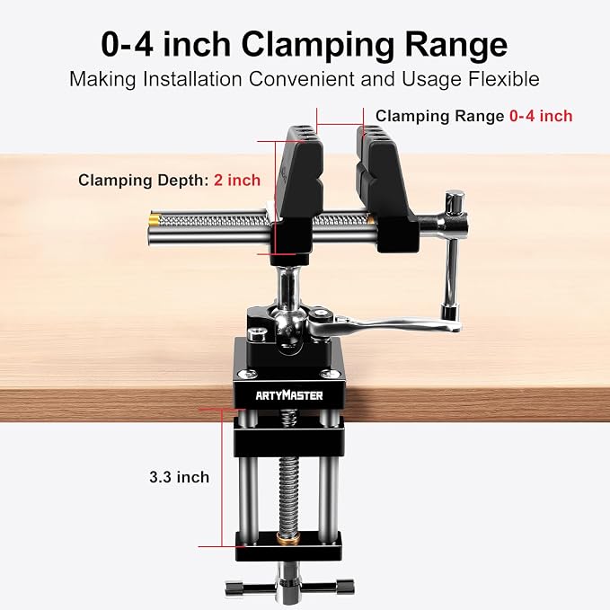 ArtyMaster 360° Rotating Bench Vise with Quick-Release Ratchet Wrench - Versatile Woodworking & Pipe Vise for Home Improvement - 4 Inch Workbench Vise for Carving, Repair & DIY Projects (WT117A)