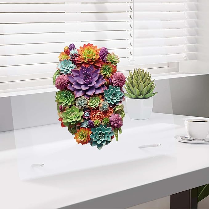 Delobil Puzzles for Adults with Puzzle Saver - Succulent Wooden Puzzle Gifts Unique Adult Jigsaw Puzzles Brain Teaser Family Game 200 Pieces 12.6" X 7.8"