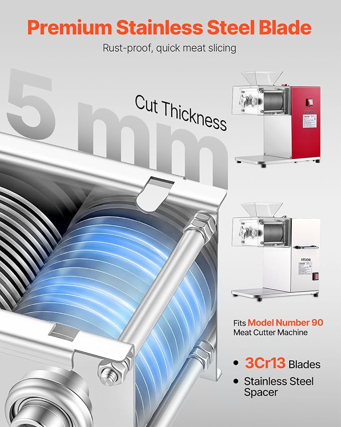 VEVOR Meat Cutter Machine Blade, 5 mm Replacement Commercial Blade for Model 90 Food Slicer, Stainless Steel, for Boneless Meat, Soft Vegetables