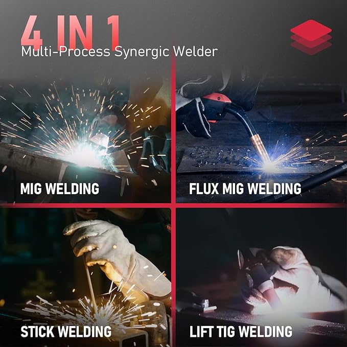 YESWELDER YWM-160 MIG Welder, 4-in-1 Flux Core/MIG/Lift TIG/Stick, Synergic Control 110V/220V 160A Multiprocess Welding Machine & LYG-L600A Auto Darkening Blue Light Blocking Welding Helmet