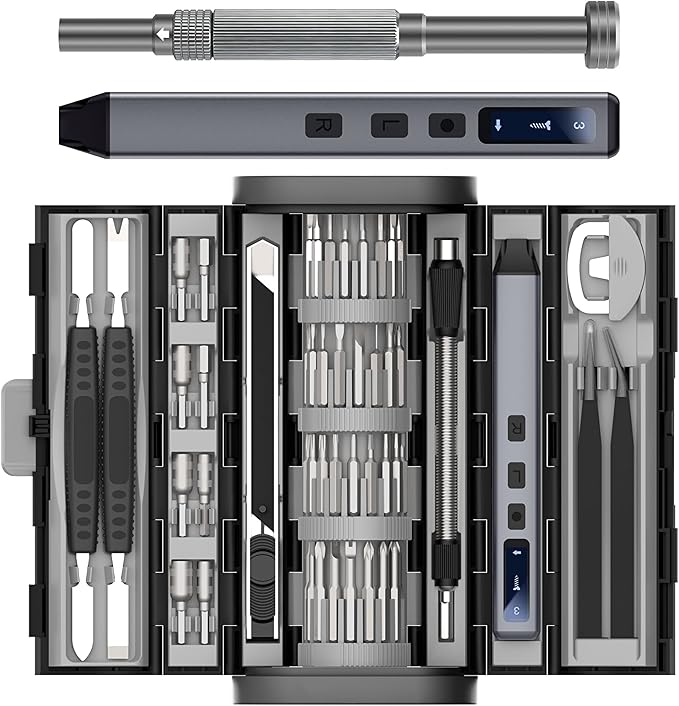 LIFEGOO Electric Screwdriver Set, 83 in 1 Cordless Rechargeable Small Power Screwdriver Set With 71Magnetic Bits, Magnetic Mat Professional Repair Tool for Electronics Phone Camera Laptop Watch (Grey)