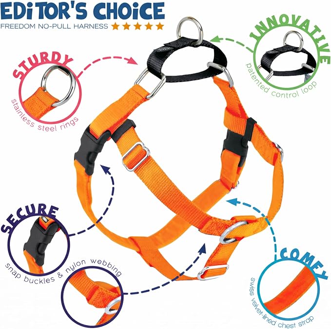 2 Hounds Design Freedom No Pull Dog Harness and Leash, 1" XXL, Neon Orange | Promotes Easy Walking & Comfortable Control, Secure Fit, Adjustable Harness and Leash Set for XXL Sized Dogs, Made in USA