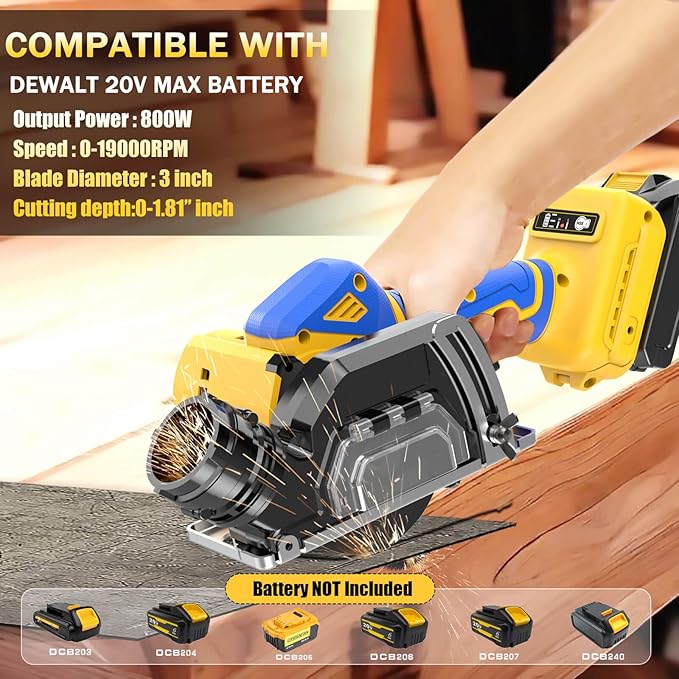 Cordless Cut Off Tool Compatible With DeWalt 20V MAX Battery Compact Saw Brushless with 3" Blades,2 Speed Adjustment Mini Circular Saw19000RPM for Metal/Wood
