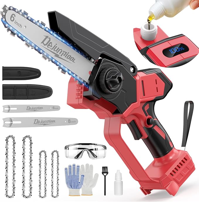 Mini Chainsaw Cordless Compatible with Milwaukee M18 18V Battery (NO Battery), 6 Inch & 8 Inch Small Electric Chainsaw Brushless, 2x 6'' Chains + 2x 8'' Chains, Auto Oiler, Handheld Pruning Chain Saw