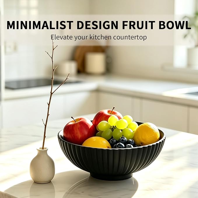 L'ARL GMVOI Large Decorative Bowl,Modern Handicraft Bowls for Home Decor,Fruit Bowl for Kitchen Counter,Stylish Key Bowl for Entry Table,Artificial Stone Black