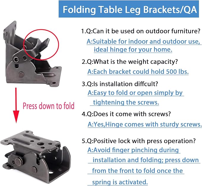 4 Pack Locking Hinge for Folding Table Brackets, Heavy Duty Folding Brackets 90 Degree Self Locking Folding Hinge for Table Legs Furniture