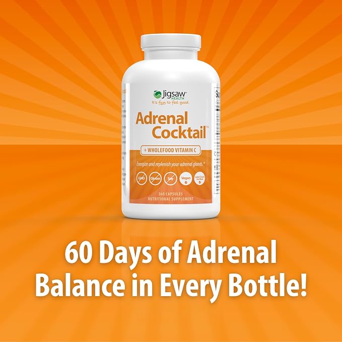 Jigsaw Health Adrenal Cocktail + Wholefood Vitamin C | with Potassium Bicarbonate, Sea Salt, and Acerola Cherry Extract | 360 Capsules | 60 Servings