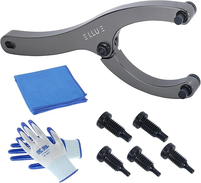LLU 8.3-inches Heavy Spanner Wrench with Handle, Adjustable Gland Nut Wrench for Removing Hydraulic Cylinder Glands Under 5 Inches, Includes 5/32", 1/4", 5/16" Pins, Gloves, and Towel