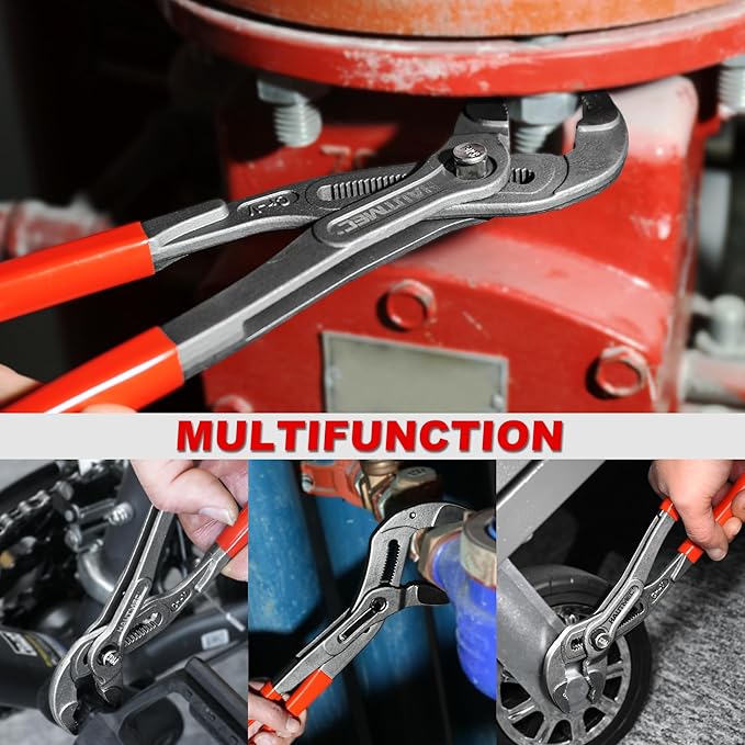 HAUTMEC 10-Inch Water Pump Pliers, Fast Adjustable Tongue and Groove Joint Pliers, V-Jaw with Comfort Grips, Rust-Proof CRV Steel Construction for Plumbing, Home Repair, and Pipe Fittings HT0367-PL