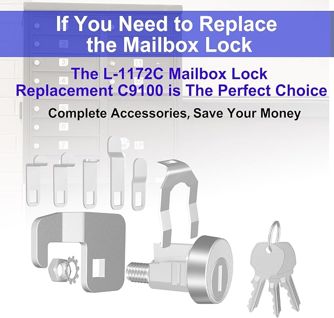 3 Pack L-1172C Mailbox Lock Replacement C9100, Mailbox Lock with Keys Replacement for USPS Mailbox Key Lock, 3 Keys and C7120 Cam