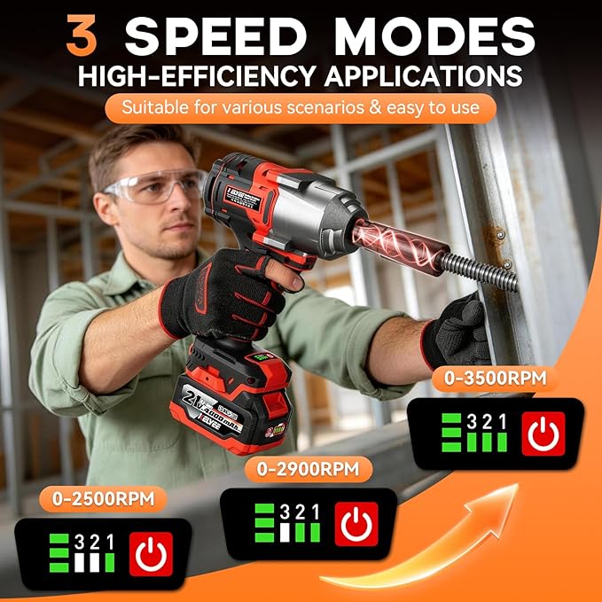 Cordless Impact Wrench, 996Ft-lbs (1350N.m) 1/2" Impact Driver, 21V Brushless Impact Gun, High Torque Impact Wrench with 2x4.0Ah Battery, Power Motor Variable Speeds for Car/Pickup Truck/Mower
