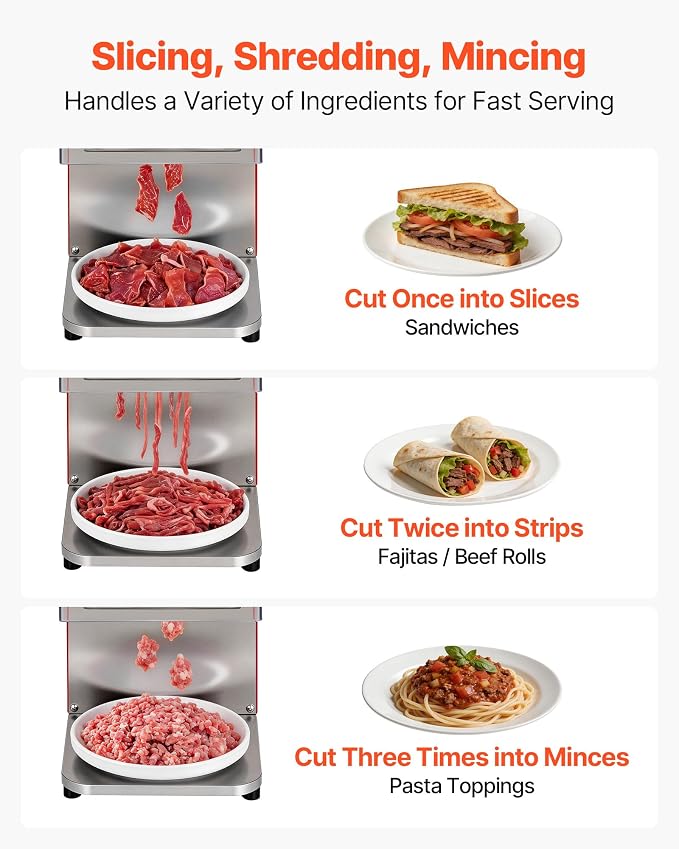 VEVOR Meat Cutting Machine, 850W Commercial Slicer, 3.5mm Heavy Duty Stainless Steel Blade Shredder for Boneless Meat Soft Vegetables, Electric Food Slicers for Kitchen Restaurant Supermarket