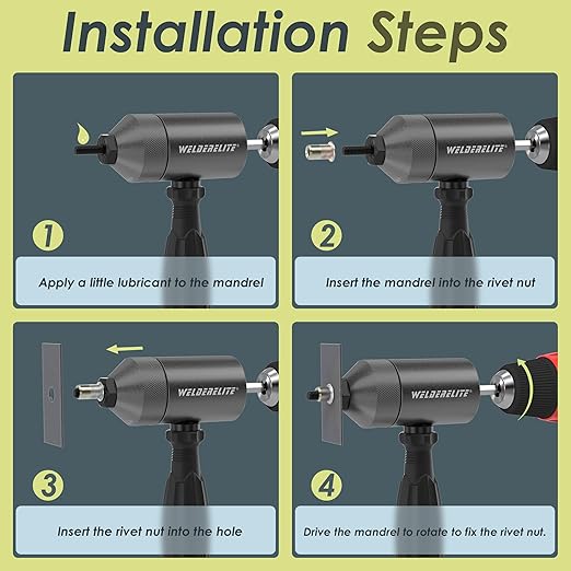 Rivet Nut Drill Adapter Kit - Dual Drive Modes: Drill/Ratchet, with 270pcs Nuts & 36pcs Mandrels (Gray)