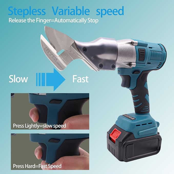 Electric Sheet Metal Shears Cordless, 360° Swivel Head Power Cutter for Steel Aluminum & Tin, Rechargeable Cutting Tool with 2×1500mAh Batteries & Charger