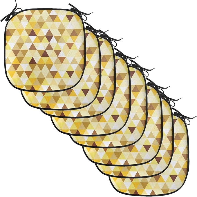 Lunarable Geometric Chair Cushion Pads Set of 8, Triangle Pattern Happy Autumn Color Style Design, Anti-Slip Seat Padding for Kitchen & Patio, 16"x16", Earth Yellow Sepia