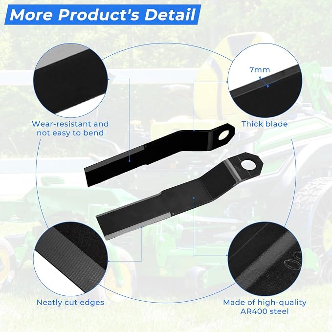 Replacement Bush Hog Blade Cutter Lawn Mower Blades Heavy Duty AR400 Steel Compatible with SkidSteer ATV Mower King Bush Hog Replacement Parts Blades, 7mm Thickness 2PCS