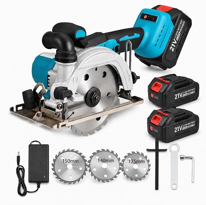 6 Inch Cordless Mini Circular Saw Brushless Motor | 2 Batteries & Charger, 3 Saw Blades Included (5", 5-1/2", 6"), Compact Saw for Wood, Plastic & Metal Cutting