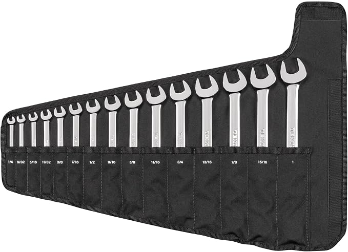 TEKTON Combination Wrench Set, 15-Piece | WCB94102 | 1/4 - 1 in., Roll