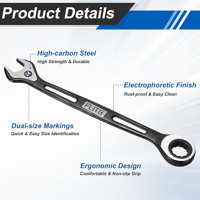 HARFINGTON Ratcheting Combination Wrench 24mm Stubby Wrench Metric High Carbon Steel Double 12-Point Box Open-Ended Ratchet Spanner Tool for Household Garage Workshop Auto Repairs, Black