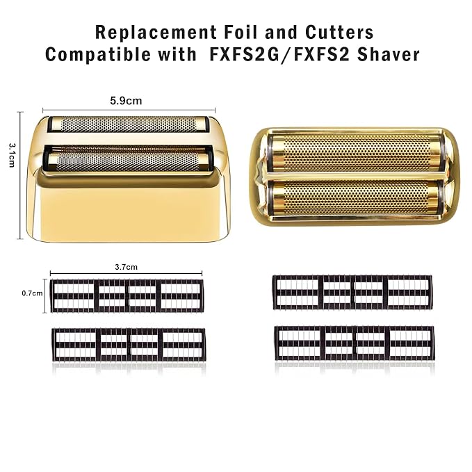 2 pack Professional Replacement Foil and Cutters for BaBylissPRO Barberology Double Foil Shaver, Compatible with BaBylissPRO Barberology FXFS2 Shaver，Gold