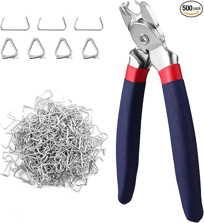 WORKPRO Bent Hog Ring Pliers with 500 Pcs 3/4" Hog Rings, Galvanized Steel Hog Rings Perfect for Furniture Upholstery, Auto Upholstery, Plastic Meat & Sausage Casings