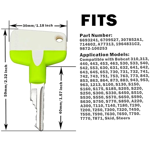 6693241 Ignition Keys, 9 Pack Bobcat D250 Heavy Equipment Key Fits Bobcat Skid Steer Genie JLG Forklift Grove Terex