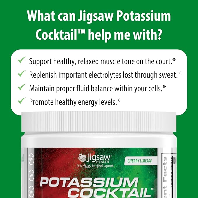 Jigsaw Health Potassium Cocktail | Formerly Pickleball Cocktail | Cherry Limeade Flavor | 60 Servings (Jar)