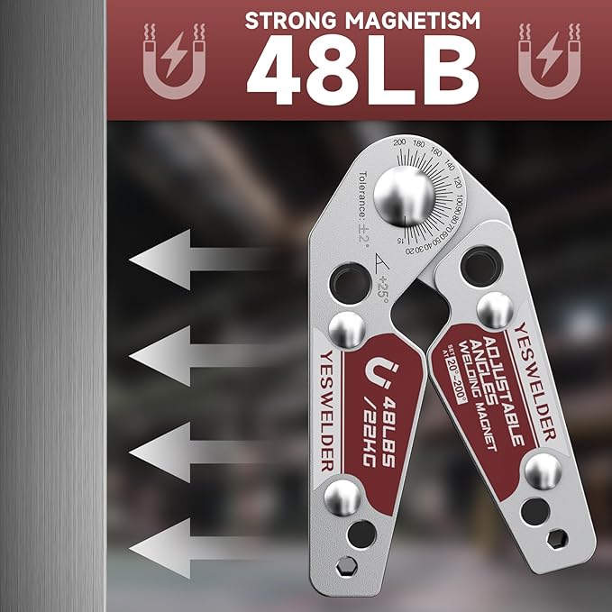 YESWELDER Adjustable Angle Welding Magnet 20-200° Magnetic Welding Holder of 48LBs Holding Power Welding Accessory (Pack of 2)