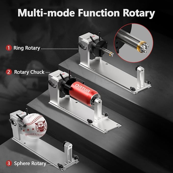 ORTUR YRC1.0, Y-axis Rotary Chuck for Most Laser Engravers, Jaw Chuck Rotary, Y-axis Rotary Roller Engraving Module for Engraving Cylindrical Objects, Wine Glass, Tumbler, Ring