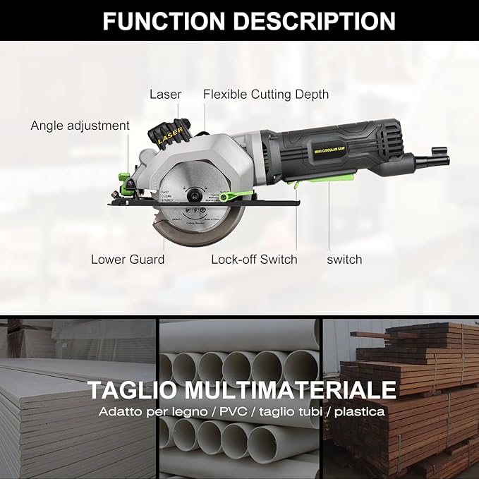 Power Circular Saw,4.8A Mini Circular Saw with Laser Guide,4000RPM Corded Saw Equipped with 1 Pc 4-1/2" Blades，Maximum Cutting 1-11/16" at 90° and 1-1/8"at 45° for Wood, Soft Metal, Plastic