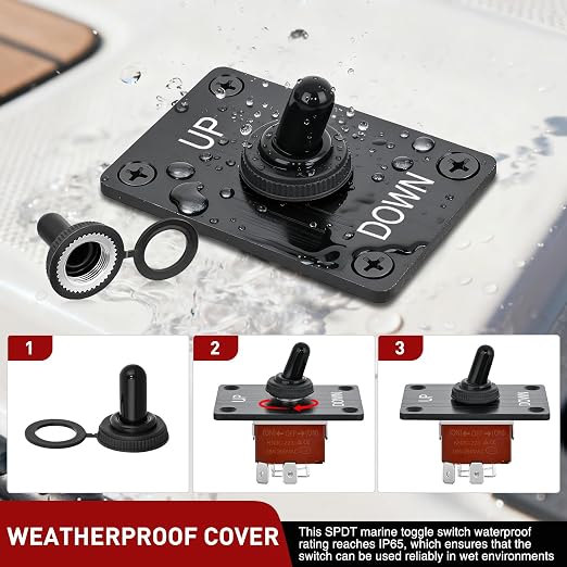 Nilight Reverse Polarity Toggle Switch Heavy Duty Momentary Waterproof 4 Pin 3 Position (ON)-Off-(ON) DPDT 12V DC 30A with Up-Down Mounting Panel and Weatherproof Cap for Marine Boat Automotive