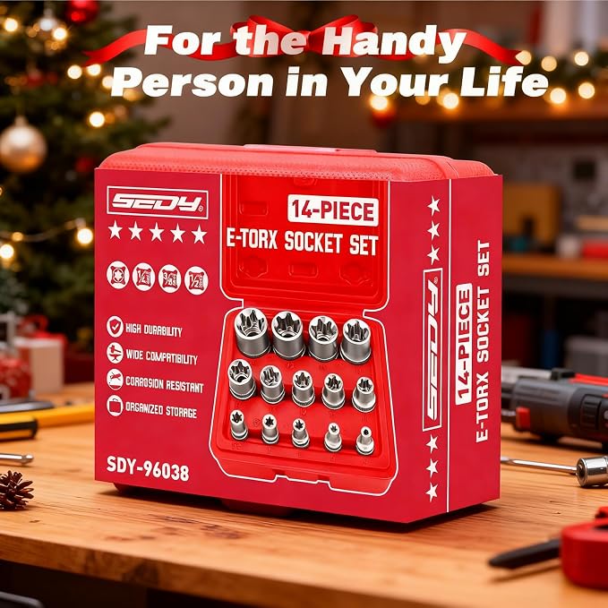 SEDY 14-Piece E-TORX Socket Set - Premium Female Torx Socket Set, Ultimate Torque Star Sockets, External Torx Sockets, E4 E5 E6 E7 E8 E10 E11 E12 E14 E16 E18 E20 E22 E24