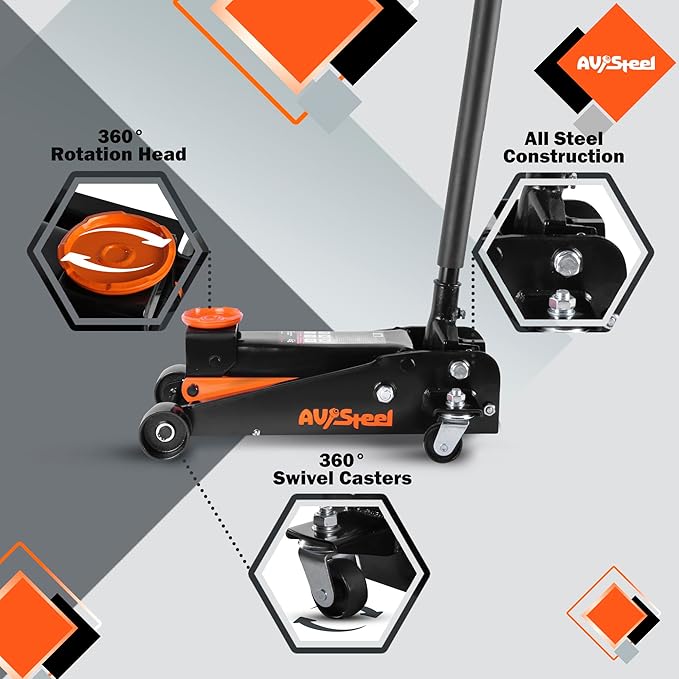 AV Steel 3 Ton Floor Jack (6600 lbs), Heavy Duty Hydraulic Jack for Car, Heavy-Duty Floor Jack with Single Piston Pump, Quick Lift Car Jack 3 ton with Lifting Range 5.5'' to 18.5''
