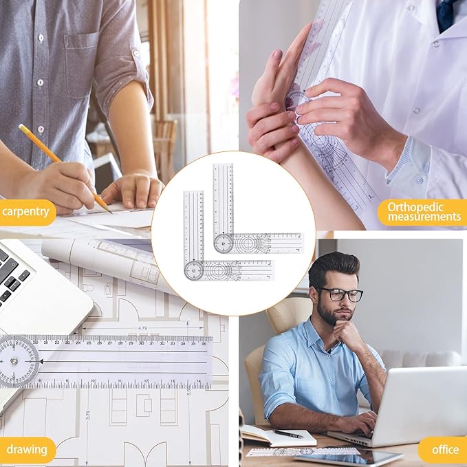 2Pcs Clear Plastic Goniometer Quick Angle Protractor Angle Finder Angle Ruler Can Rotate 360 Degree 7'' Arms Measuring Tool for School Office Measuring