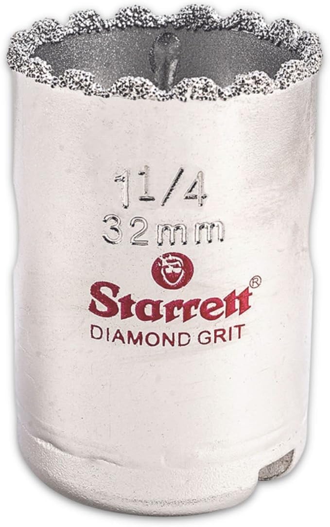 Starrett Diamond Grit Hole Saw, 1-1/4" Dia, 1-5/8" Cutting Depth | Ideal For Drilling Small Diameter Holes, 5/8-18 Thread Size, XA2/XA10 Arbor Type, Silver Finish, KD0114-N