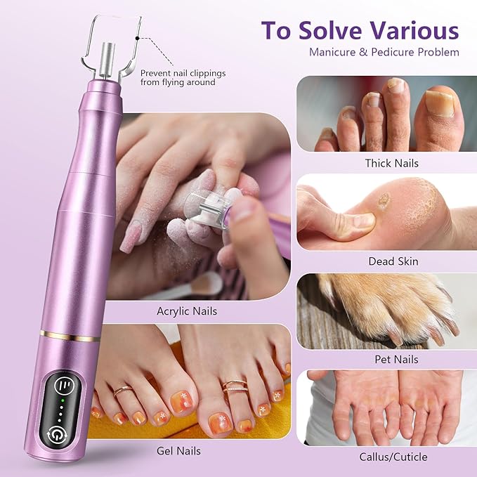 TUOBEO Cordless Nail Drill Electric Nail File Kit, Rechargeable Efile Set, Portable Acrylic Gel Nail Polish Remover Machine, Pedicure Manicure Tool, 11 Bits, 56 Sanding Bands, Salon Home, Purple