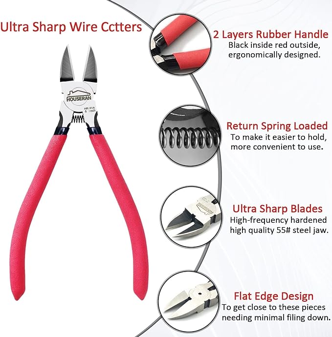 Wire Cutters 10 PACK, 6 inch, Side Cutters, Flush Cut Pliers | Spring Loaded Cutting Pliers with Non-slip Red Handle, Wire Cutters Heavy Duty for Jewelry Making, Crafts, Zip Tie