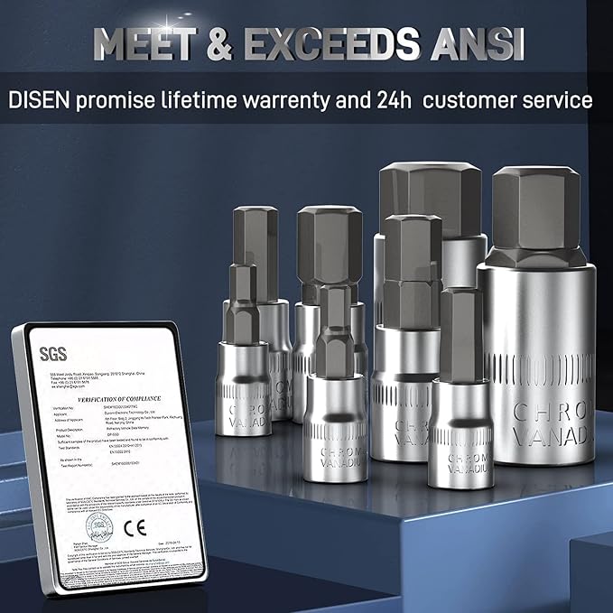 DISEN 32-Piece HEX Bit Socket Set | SAE & Metric Allen Wrench Socket Set with Enhanced Storage Case, Premium Heat Treated Chrome Vanadium Steel & S2 Alloy Steel