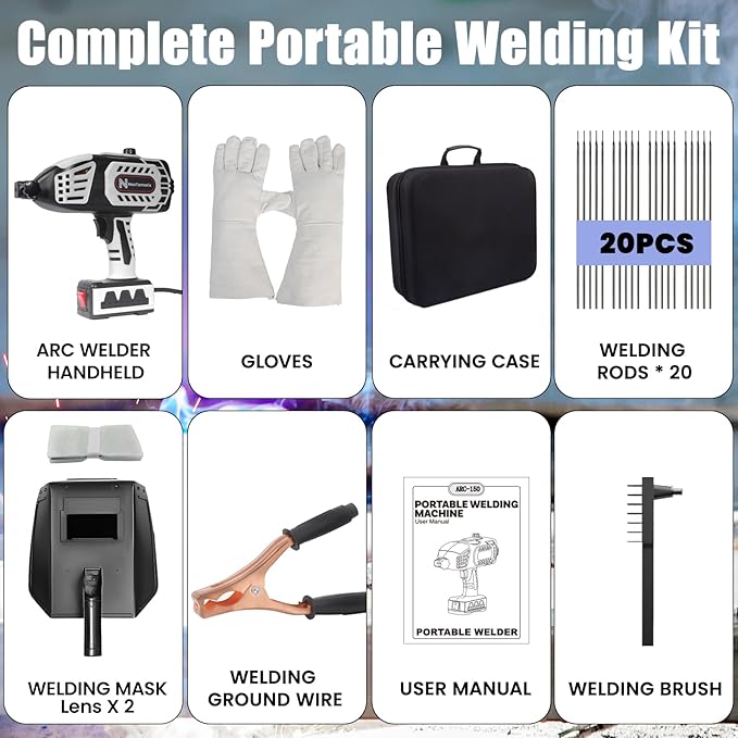 Handheld Welder Machine 110V, NeoTamarix 20-150A IGBT Inverter Portable Welder Gun with 5 Variable Current Adjustment & 20PCS Rods, Portable ARC Welding Gun Fits for 1/16"-1/8" Rods