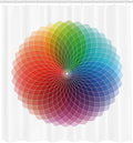 Lunarable Colorful Shower Curtain, Sacred Geometry Rainbow Colored Design Illustration on Plain Backdrop, Cloth Fabric Bathroom Decor Set with Hooks, 69" W x 84" L, White and Multicolor