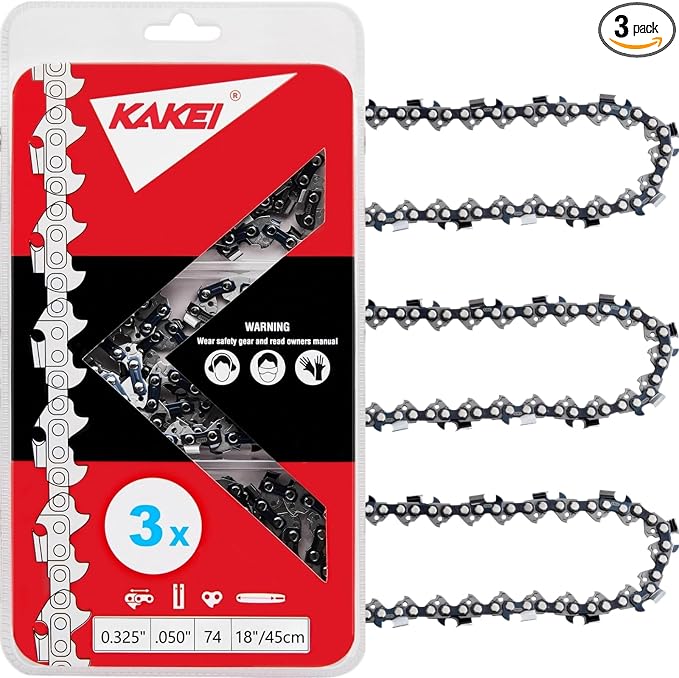 KAKEI 18 Inch Chainsaw Chain .325" Pitch .050" Gauge 74 Drive Links (3 Chains) - Full Chisel