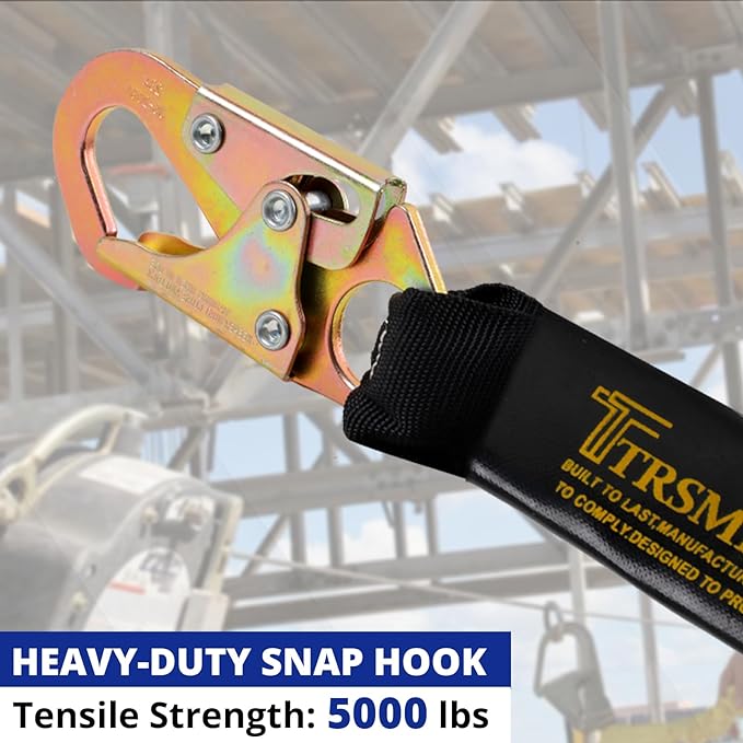TRSMIMA Safety Harness Fall Protection - Men Construction Full Body Harness Kit for Work with Shock Absorbing Lanyard Tongue Buckle ANSI