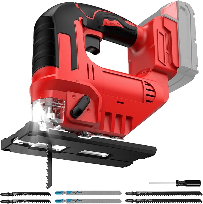 Cordless Jig Saw Compatible with Milwaukee 18V Battery, Brushless Jigsaw Tool with LED Light, ±45° Bevel Cuts, 3-Position Orbital for Metal/Wood/PVC Cutting(No Battery)