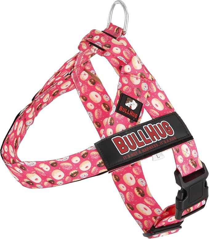 Adjustable Dog Harness– No Pull, No Choke – for English Bulldogs, French Bulldogs, Pugs & Broad-Chested Breeds – Easy, Safe Walks (Donuts, XL)