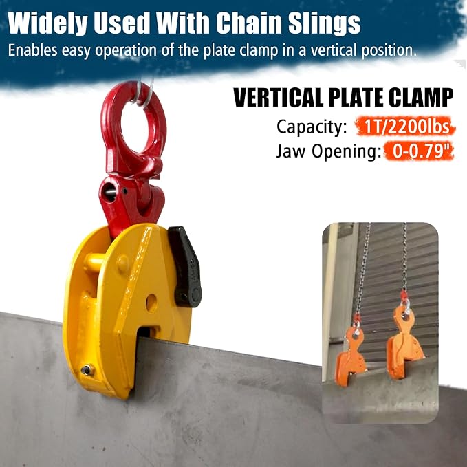 Vertical Plate Lifting Clamp,2200lbs Capacity Heavy Duty Steel Plate Clamp 1T with 0.8 Inch Jaw Opening, Industrial Lifting Clamp for Sheet Metal and Steel Plate Handling