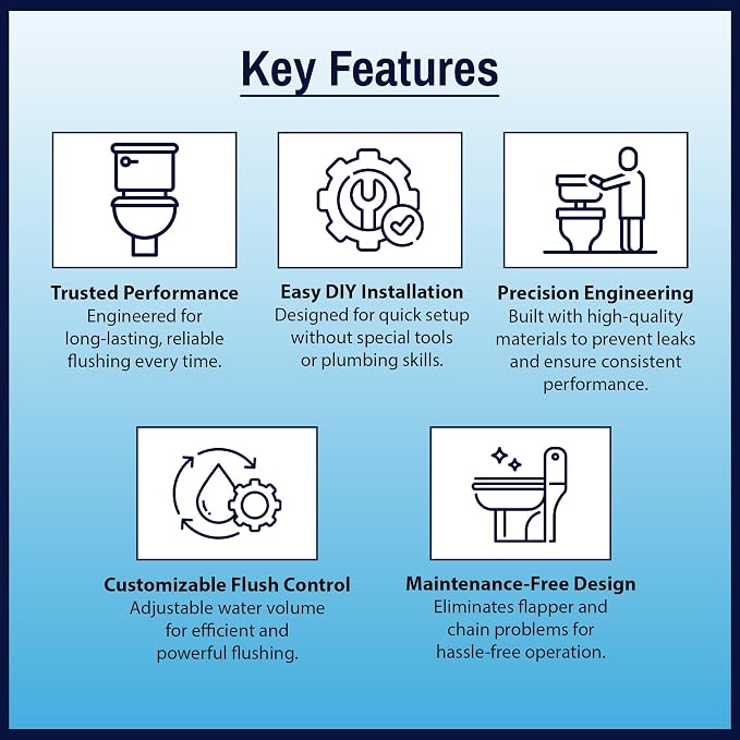 2-Inch Dual Flush Toilet Valve Conversion Kit with Handle & Overflow, Water Saver, Flapper-Free Design Eliminates Leaks, Two Flush Options, Tool-Free Easy Installation
