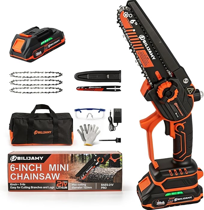 Chainsaw Cordless, 6 Inch Portable Electric Chainsaw-2.0Ah Battery | Battery Powered Handheld Power Chain Saw with Fast Charger, for Trees Branches Trimming, Wood Cutting, Courtyard, Household
